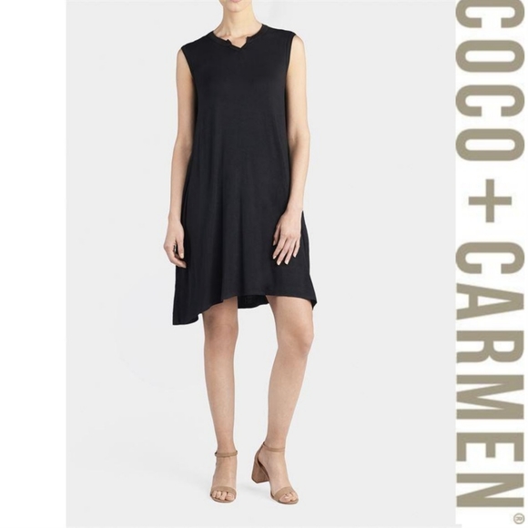 Coco + Carmen NWT tasia split neck dress black S/M - Picture 1 of 7